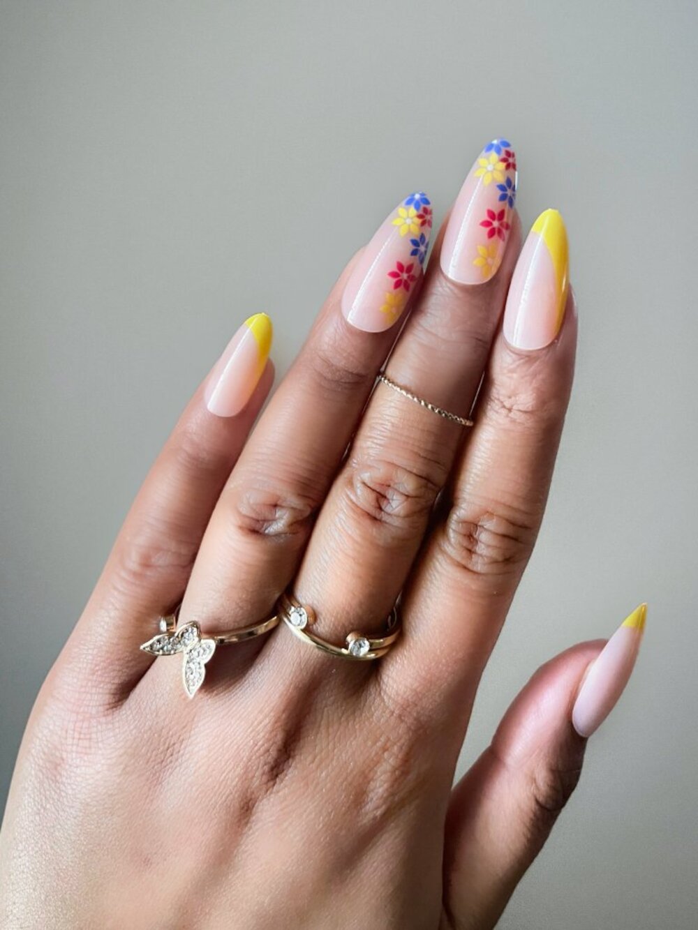 Daisy Floral Press On Nails | Yellow French Tips | Spring Summer Nail Art